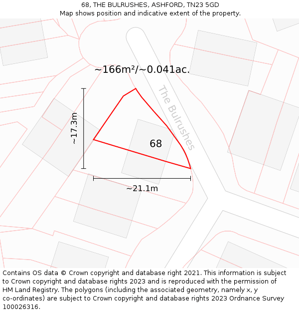 68, THE BULRUSHES, ASHFORD, TN23 5GD: Plot and title map