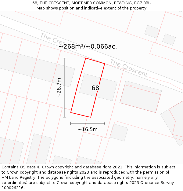 68, THE CRESCENT, MORTIMER COMMON, READING, RG7 3RU: Plot and title map