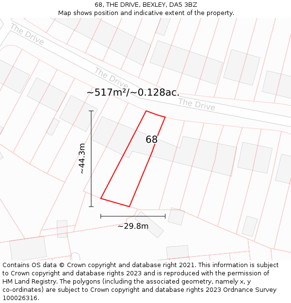 68, THE DRIVE, BEXLEY, DA5 3BZ: Plot and title map