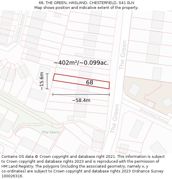 68, THE GREEN, HASLAND, CHESTERFIELD, S41 0LN: Plot and title map