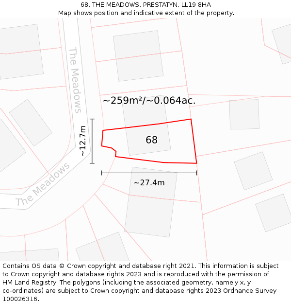 68, THE MEADOWS, PRESTATYN, LL19 8HA: Plot and title map