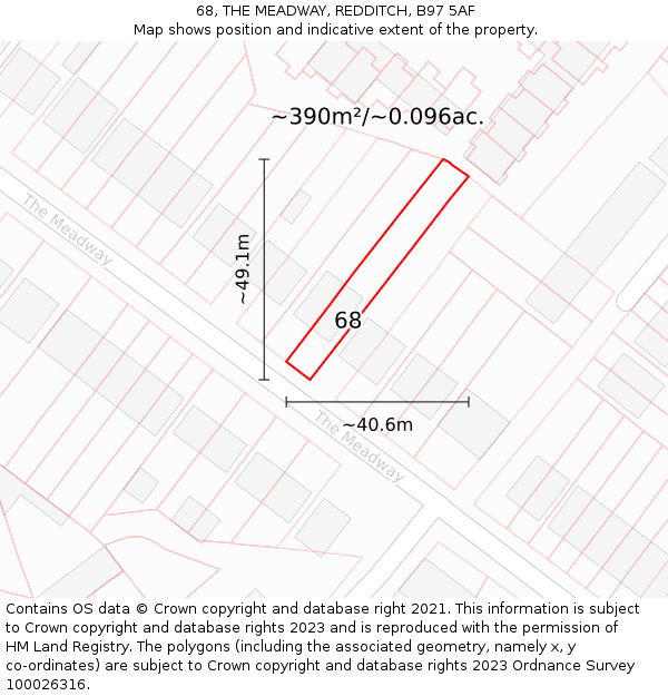 68, THE MEADWAY, REDDITCH, B97 5AF: Plot and title map