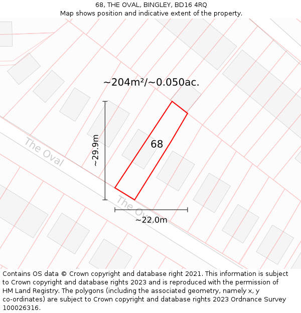 68, THE OVAL, BINGLEY, BD16 4RQ: Plot and title map