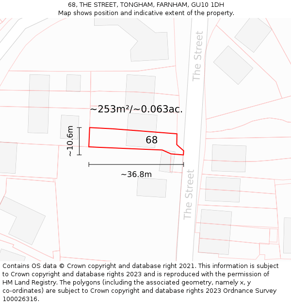 68, THE STREET, TONGHAM, FARNHAM, GU10 1DH: Plot and title map