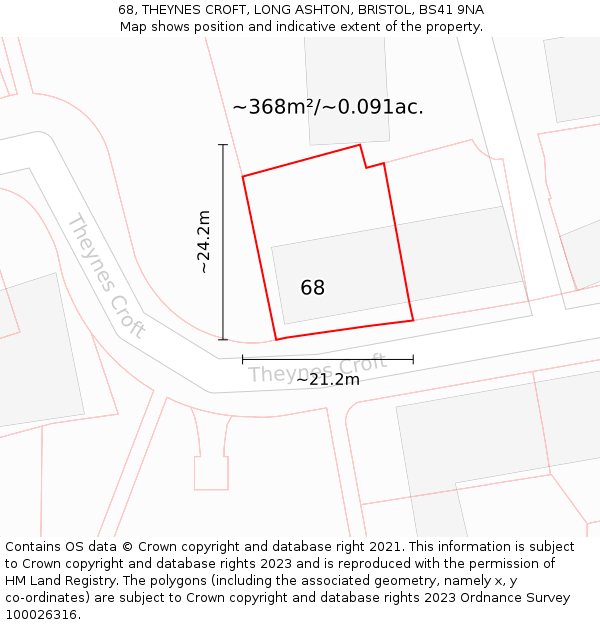 68, THEYNES CROFT, LONG ASHTON, BRISTOL, BS41 9NA: Plot and title map