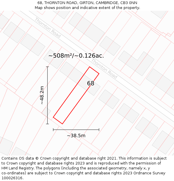 68, THORNTON ROAD, GIRTON, CAMBRIDGE, CB3 0NN: Plot and title map