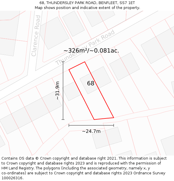68, THUNDERSLEY PARK ROAD, BENFLEET, SS7 1ET: Plot and title map