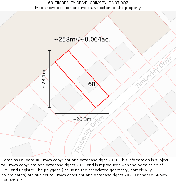 68, TIMBERLEY DRIVE, GRIMSBY, DN37 9QZ: Plot and title map