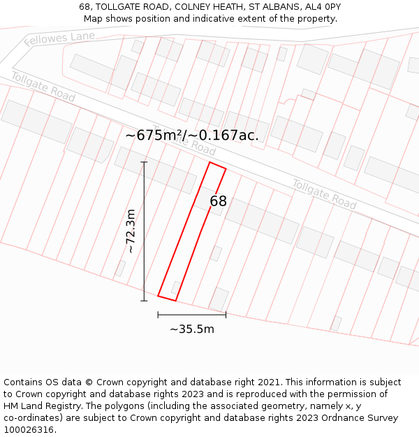 68, TOLLGATE ROAD, COLNEY HEATH, ST ALBANS, AL4 0PY: Plot and title map