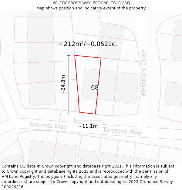 68, TORCROSS WAY, REDCAR, TS10 2SQ: Plot and title map