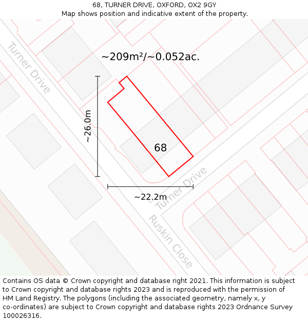 68, TURNER DRIVE, OXFORD, OX2 9GY: Plot and title map