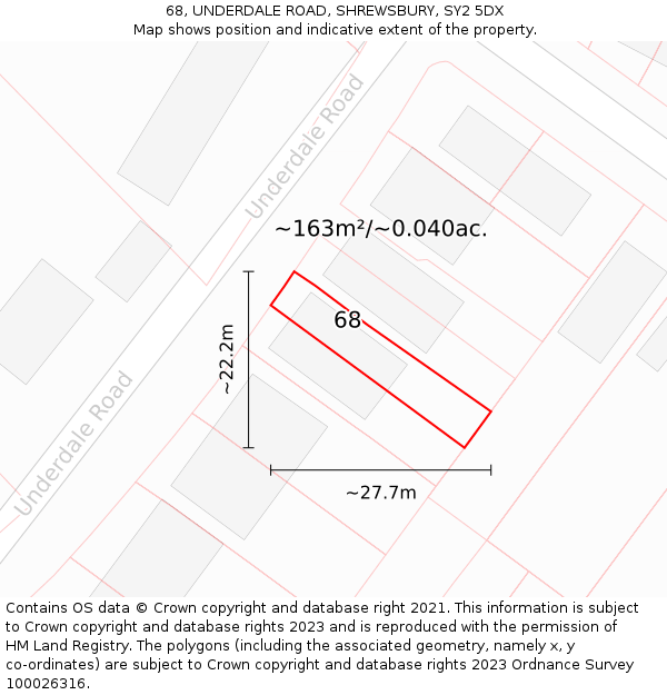 68, UNDERDALE ROAD, SHREWSBURY, SY2 5DX: Plot and title map