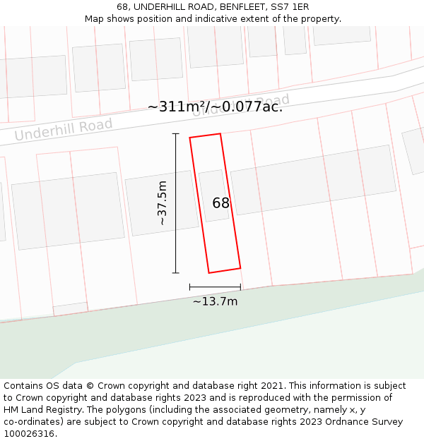 68, UNDERHILL ROAD, BENFLEET, SS7 1ER: Plot and title map