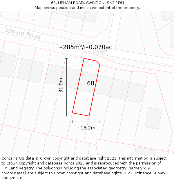 68, UPHAM ROAD, SWINDON, SN3 1DN: Plot and title map