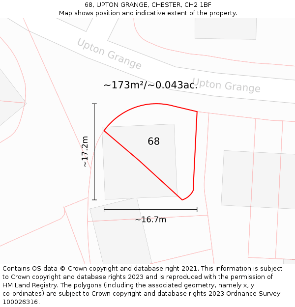 68, UPTON GRANGE, CHESTER, CH2 1BF: Plot and title map