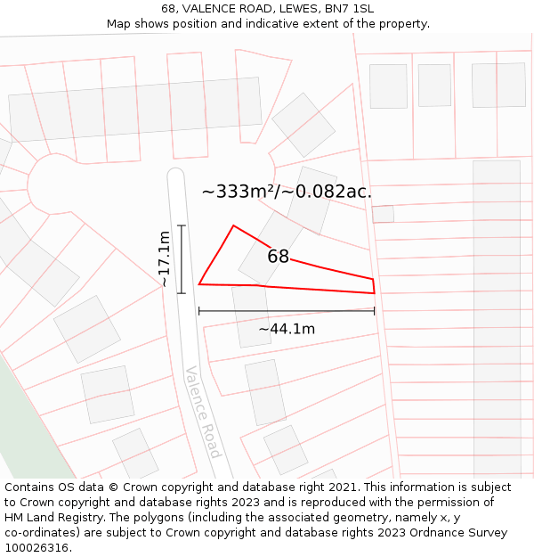 68, VALENCE ROAD, LEWES, BN7 1SL: Plot and title map