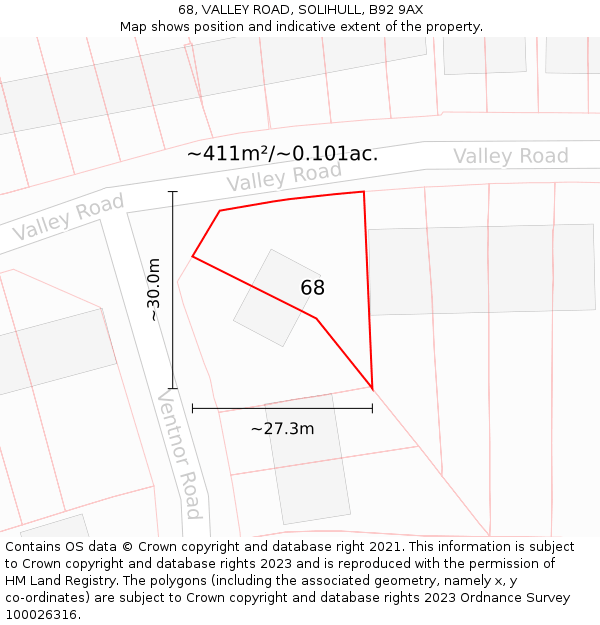 68, VALLEY ROAD, SOLIHULL, B92 9AX: Plot and title map