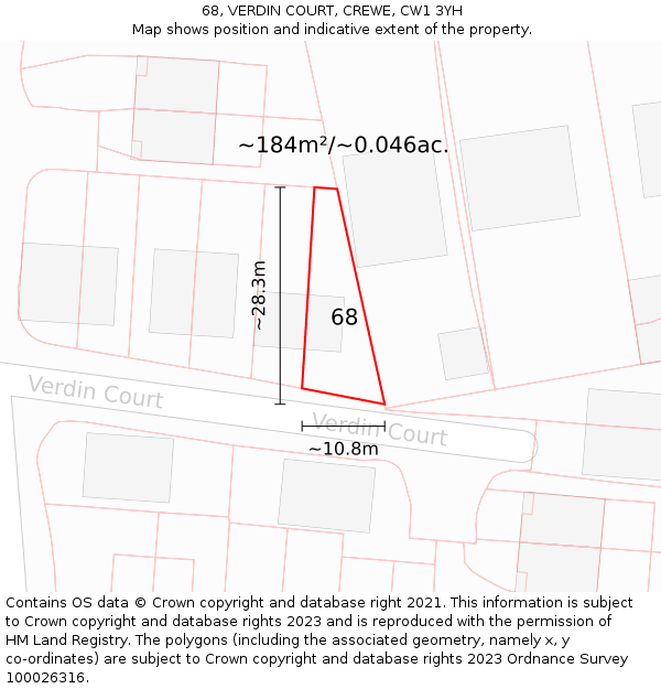 68, VERDIN COURT, CREWE, CW1 3YH: Plot and title map