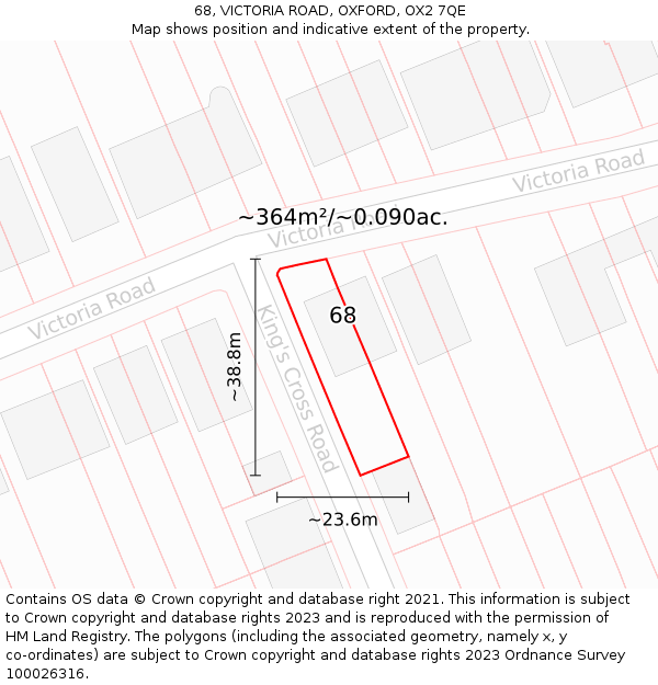 68, VICTORIA ROAD, OXFORD, OX2 7QE: Plot and title map