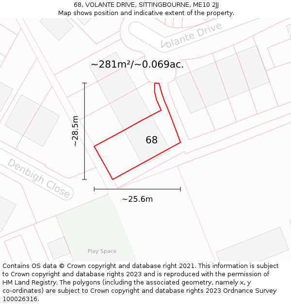 68, VOLANTE DRIVE, SITTINGBOURNE, ME10 2JJ: Plot and title map