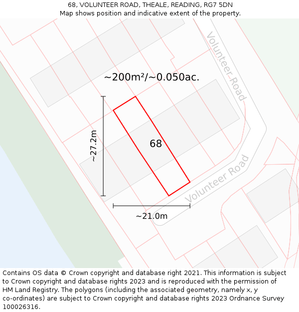 68, VOLUNTEER ROAD, THEALE, READING, RG7 5DN: Plot and title map