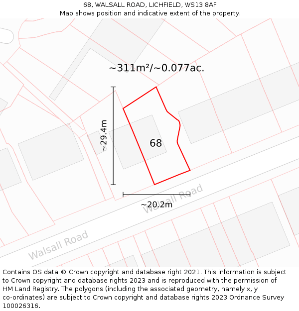 68, WALSALL ROAD, LICHFIELD, WS13 8AF: Plot and title map