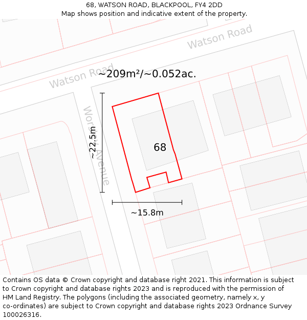 68, WATSON ROAD, BLACKPOOL, FY4 2DD: Plot and title map