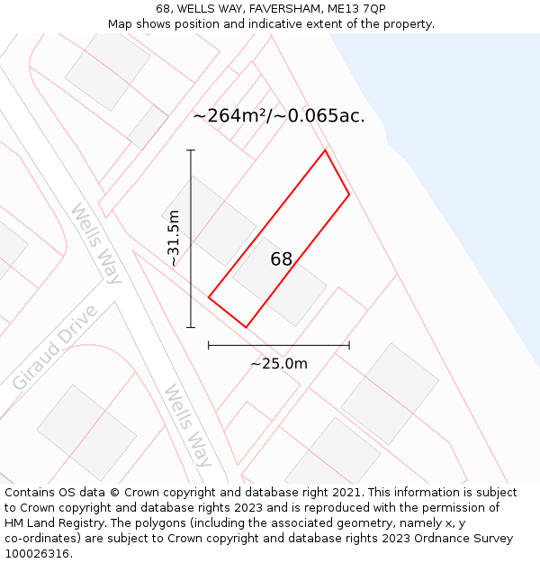 68, WELLS WAY, FAVERSHAM, ME13 7QP: Plot and title map