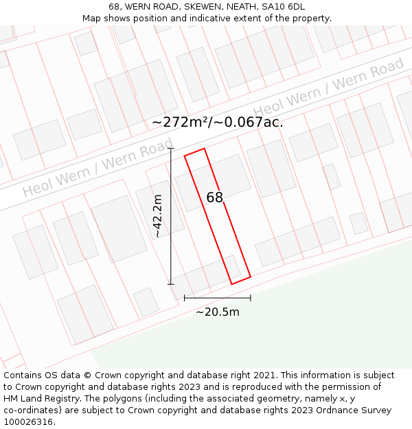 68, WERN ROAD, SKEWEN, NEATH, SA10 6DL: Plot and title map