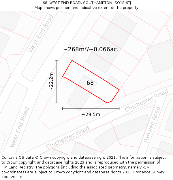 68, WEST END ROAD, SOUTHAMPTON, SO18 6TJ: Plot and title map