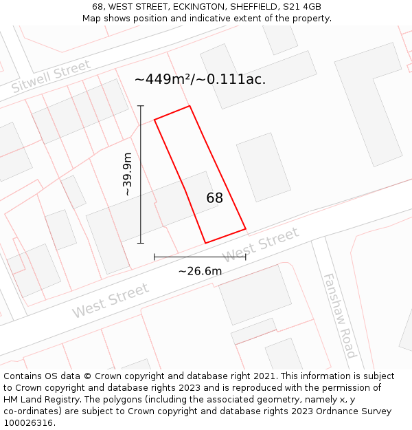 68, WEST STREET, ECKINGTON, SHEFFIELD, S21 4GB: Plot and title map