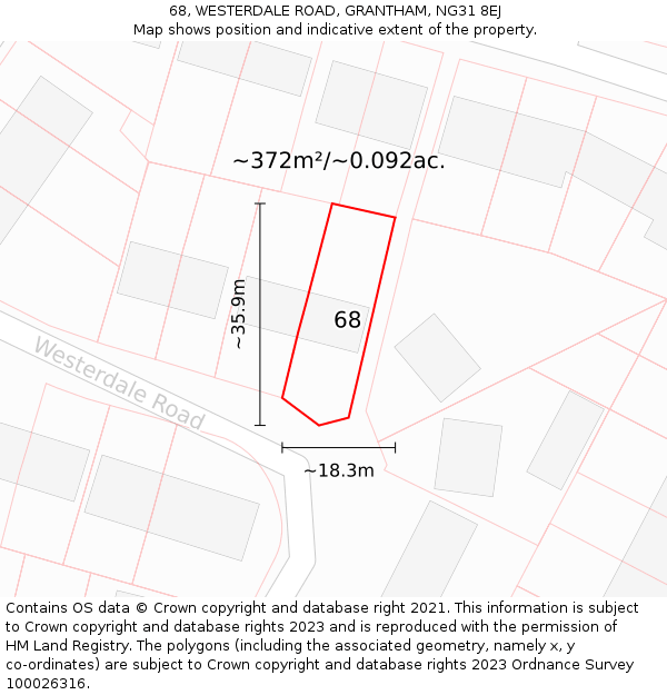 68, WESTERDALE ROAD, GRANTHAM, NG31 8EJ: Plot and title map