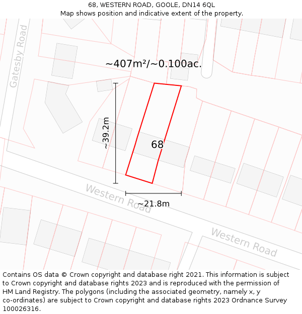 68, WESTERN ROAD, GOOLE, DN14 6QL: Plot and title map