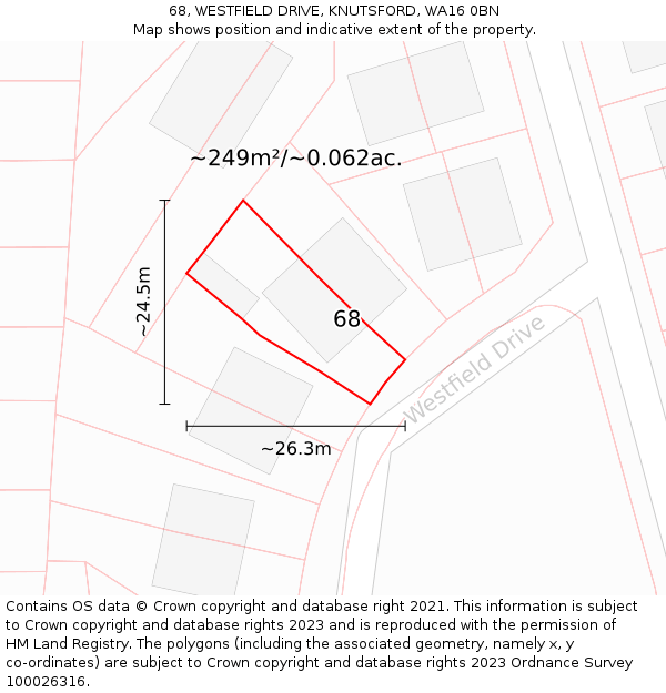 68, WESTFIELD DRIVE, KNUTSFORD, WA16 0BN: Plot and title map