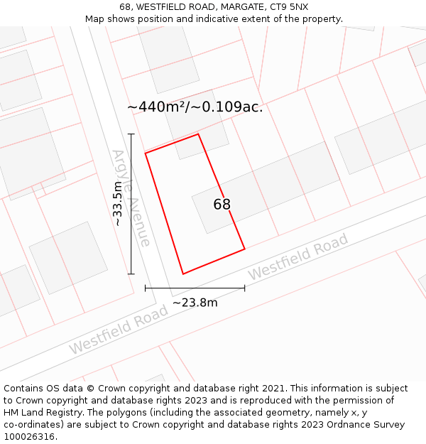 68, WESTFIELD ROAD, MARGATE, CT9 5NX: Plot and title map