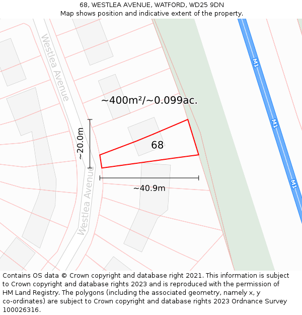 68, WESTLEA AVENUE, WATFORD, WD25 9DN: Plot and title map