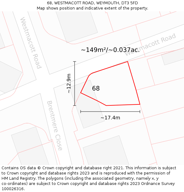 68, WESTMACOTT ROAD, WEYMOUTH, DT3 5FD: Plot and title map