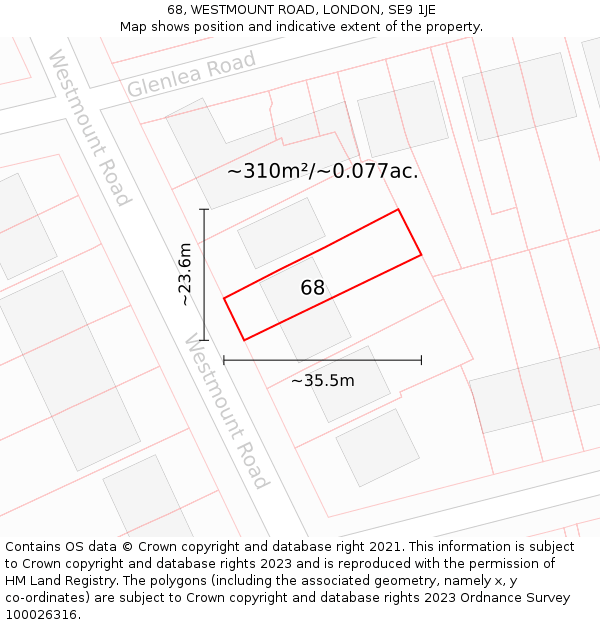68, WESTMOUNT ROAD, LONDON, SE9 1JE: Plot and title map