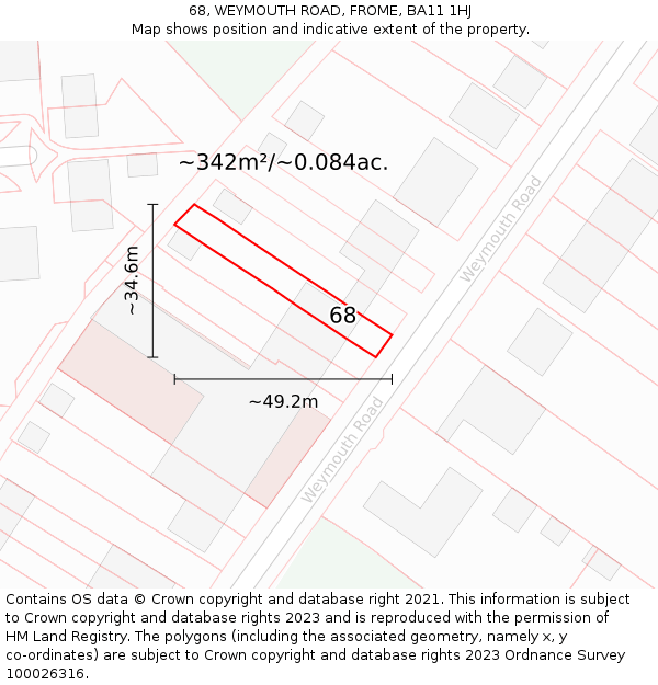 68, WEYMOUTH ROAD, FROME, BA11 1HJ: Plot and title map