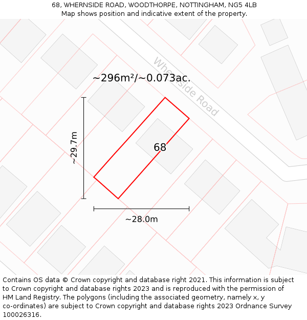 68, WHERNSIDE ROAD, WOODTHORPE, NOTTINGHAM, NG5 4LB: Plot and title map