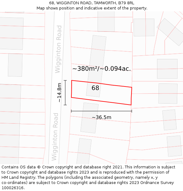 68, WIGGINTON ROAD, TAMWORTH, B79 8RL: Plot and title map