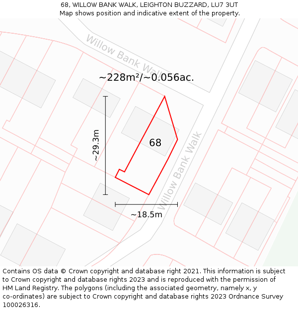 68, WILLOW BANK WALK, LEIGHTON BUZZARD, LU7 3UT: Plot and title map