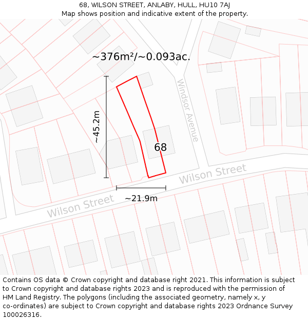 68, WILSON STREET, ANLABY, HULL, HU10 7AJ: Plot and title map