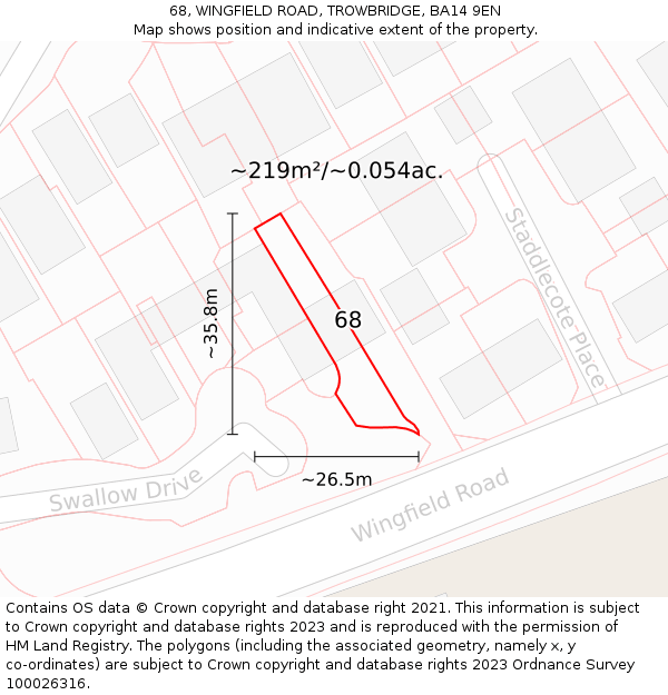 68, WINGFIELD ROAD, TROWBRIDGE, BA14 9EN: Plot and title map