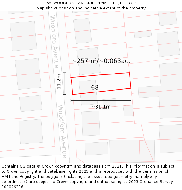 68, WOODFORD AVENUE, PLYMOUTH, PL7 4QP: Plot and title map