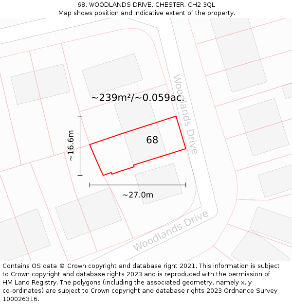 68, WOODLANDS DRIVE, CHESTER, CH2 3QL: Plot and title map