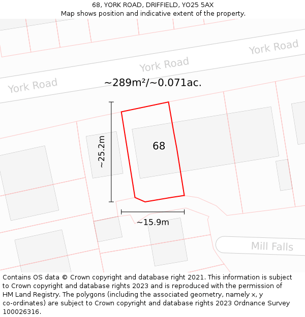 68, YORK ROAD, DRIFFIELD, YO25 5AX: Plot and title map