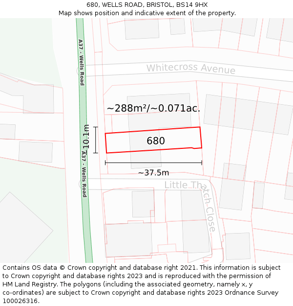 680, WELLS ROAD, BRISTOL, BS14 9HX: Plot and title map