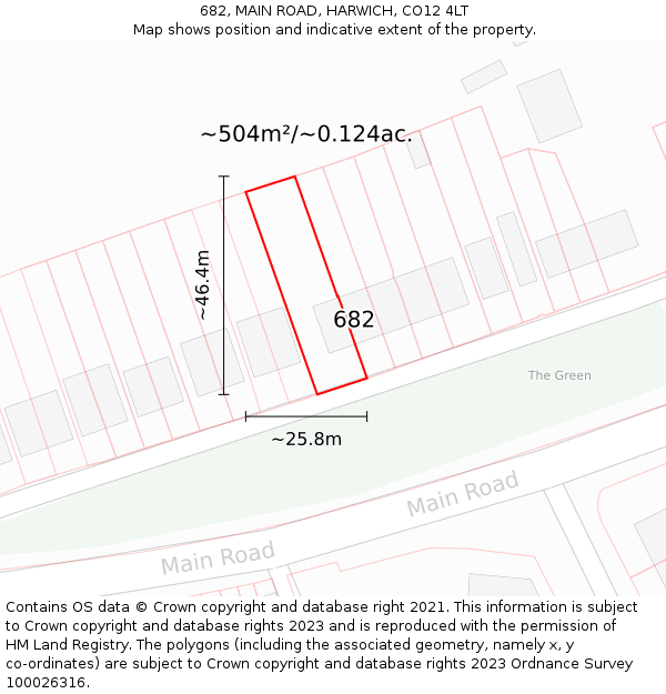 682, MAIN ROAD, HARWICH, CO12 4LT: Plot and title map