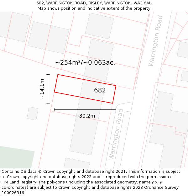 682, WARRINGTON ROAD, RISLEY, WARRINGTON, WA3 6AU: Plot and title map